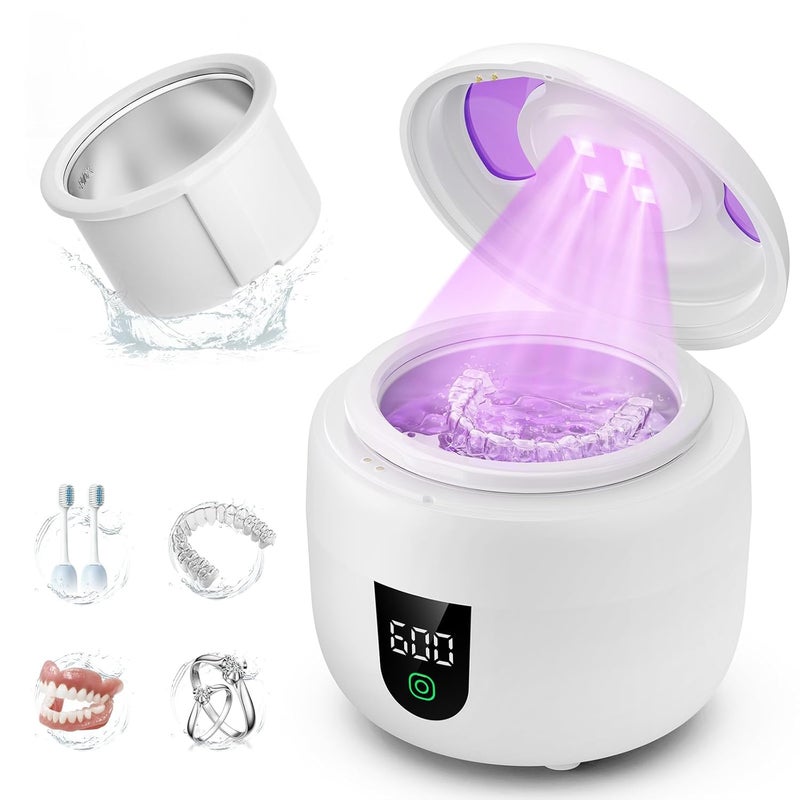Eonini Waterproof Ultrasonic Retainer Cleaner Machine with 180ml Removable Water Tank – 45kHz Ultrasonic Cleaner for Mouth Guards, Jewelry, and Retainer Cleaner– Digital Timer, Smart Pause, Quiet to 30dB - Image 1